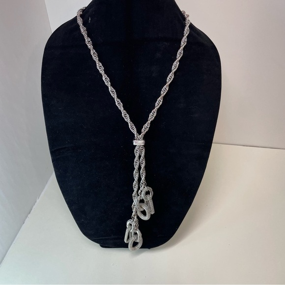 Vintage Chunky Rope Chain Silver Tone Lariat Square Slide Necklace - Picture 1 of 6